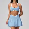 Nuevo Conjunto Deportivo de Tenis de Verano Transpirable para Exteriores con Colores Contrastantes, Anti-Exposición, Cintura Alta, Fitness, Falda Línea A, Yoga 2134