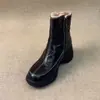 Botas de Neve Esportivas Retro com Solado Grosso e Bico Redondo para Mulheres 2026 Inverno com Zíper Lateral Forradas com Lã Quentes Casuais Roupas de Trabalho Botas de Algodão