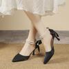 Tacones Altos de Perlas con Lazo Super Hada para Mujer 2025 Verano Nuevo Estilo Sandalias Francesas de Alta Gama Nicho Elegantes para Dama