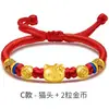 Pulseira de Fio Vermelho com Contas da Sorte Hello Kitty em Ouro Puro 999 para Mulheres, Pulseira Laço Hello Kitty em Ouro Puro