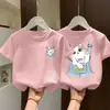 Camiseta de Verano de Algodón con Estampado de Gatito de Dibujos Animados de Manga Corta para Niñas Mayores 2026