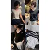 "Camiseta de Papel Cintura Pequeña" Cuello en V Favorito, Cuello Cisne, Pliegues en la Cintura para un Efecto Adelgazante, Camiseta de Manga Corta de Color Sólido para Verano, Nuevo Estilo Versátil