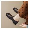 Zapatos de Cuero Hechos a Mano Calados Vintage para Mujer Puleather de Encaje Bajo Estilo Británico Tacón Bajo Mary Jane Punta Redonda Zapatos Planos