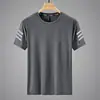 Camiseta de seda de hielo para hombre, cuello redondo, secado rápido, manga corta, fina y transpirable para verano, manga media, talla grande, top deportivo holgado moderno para hombre