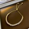 Pulsera elegante de estilo coreano, pulsera simple de lujo ligero que combina con todo, ajustable mediante cordón, circonita cuadrada, pulsera de alta calidad con incrustaciones de diamantes