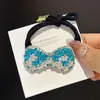 Presilha de Bico de Pato Exquisita Azul Lago com Laço de Strass Coreana Versátil para Franja e Cabelo Lateral Acessórios para Mulheres