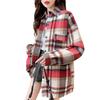 Casaco de lã escovado engrossado mulheres de inverno design artístico camisa menina gordinha plus size solto manga comprida top xadrez
