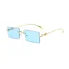 Óculos de Sol Femininos Estilo Novo 2026, Óculos de Metal da Moda, Quadrados Sem Aro com Lentes Oceânicas, Óculos de Sol Anti-UV