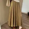 Saia de tricô plissada de cintura alta estilo coreano para mulheres, outono e inverno, espessa, modeladora, elegante, casual, saia até o tornozelo