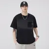 Camiseta de Verano 2025 de Peso Pesado Retro a la Moda de Manga Corta para Hombre Americana Holgada Talla Grande Top de Media Manga Negro Camiseta de Cuello Redondo