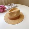 Sombrero de Copa para Mujer, Sombrero de Paja de Copa Plana, Sombrilla de Playa, Protección Solar, Protección UV, Sombrero de Paja de Rafia, Sombrero Panamá de Paja para Hombre