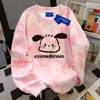 Moletom Redondo Fofo Estilo Preguiçoso com Estampa de Filhote para Mulheres Outono e Inverno 2025 Estilo Coreano Solto Tie-Dye Rosa Top de Estudante