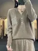 Indústria Pesada Novo Chinês 100% Lã Pura Suéter Feminino Gola V Liso Crochê Europeu High-end Outono e Inverno Suéter de Tricô Top