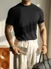 Lyocell Tencel y Seda de Morera2026 Nuevo Verano Camiseta de Punto para Hombre Cuello Redondo Manga Corta con Hombro Ranglán Mangas Jacquard