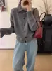 Suéter de lã grosso de outono e inverno para mulheres, estilo folgado preguiçoso, cardigã tricotado, gola alta com botões, suéter casaco fashion versátil