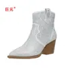 Juyuan 2026 Otoño/Invierno Comercio Exterior Talla Grande Botas de Mujer con Pedrería WISH Amazon Botas de Cuero para Mujer Europeas y Americanas para Otoño e Invierno