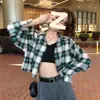 2025 Chaqueta Camisa de Principios de Primavera Nuevo Diseño para Mujer Nicho Cárdigan Corto Estilo Hong Kong Retro Cuadros Top de Manga Larga