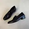 Versión de Piel de Oveja~ Mocasines Estilo Retro Adelgazantes, Zapatos Slip-On Versátiles para Mujer, Estilo Simple, Tacón Grueso, Zapatos de Piel con Punta Redonda