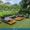Sofá à Prova d'Água e Resistente ao Sol Teca Grande Terraço Solário Pátio de Villa Rattan Anti-Corrosão Móveis de Madeira Maciça Sofá em L