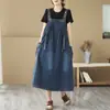 Vestido de Peto de Mezclilla para Mujer, Nuevo Estilo Verano 2026, Corte Holgado, Tallas Grandes, Versión Coreana, Rejuvenecedor, Adelgazante, Vestido Camisola Versátil
