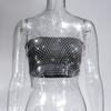 Top de Red con Pedrería Verano Europeo y Americano Amazon Nuevo Malla Diamante Brillante Diamante Flash Chaleco de Manga Corta para Mujer