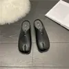Los Mismos Zapatos Pequeños de Cuero con Punta Dividida de Estilo Británico para Mujer, Pantuflas de Punta a Punta, Patas de Cerdo, Mules de Tacón Grueso