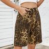 Estilo Verão 2026 Novo Cruzamento Europeu e Americano Amazon Aliexpress Lavado Casual Retrô Estampa de Leopardo Emagrecedor Shorts Jeans