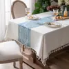 Mantel Rectangular, Stock Disponible, Polié Resistente a Salpicaduras, Patrón Ornamental de Raya Central con Borde Dobladillo, Múltiples Opciones Disponibles para Comedor, Fiesta y Decoración del Hogar, Suministro Directo de Fábrica