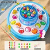 Juguete Educativo para Niños de Primera Infancia, Tablero de Pesca de Doble Capa Eléctrico Giratorio con Sonido y Luz, Juguete de Pesca Magnético, Pequeño Regalo para Jardín de Infancia