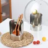 Estante para tapas de ollas de acero inoxidable para cocina y hogar, estante para cucharas de encimera, estante de almacenamiento para espátulas y tablas de cortar, organizador de tapas de ollas