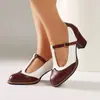Nuevos zapatos de moda para mujer, zapatos de corte bajo para mujer con suelas de goma, antideslizantes, con bloques de color, hebilla, punta redonda, tacones altos de corte bajo