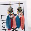 Brincos de Pena com Miçangas Bohemianos Transfronteiriços Acessórios de Viagem Yunnan Estilo Étnico Retrô Brincos Longos