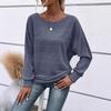 2025 Europeo y Americano Amazon Otoño e Invierno Nuevo Estilo Cómodo Casual Color Puro Manga Larga Cuello Redondo Empalme Jersey Top Camiseta para Mujer