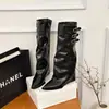 Botas de salto alto bloco até o joelho, bico não fino, para usar com calça, botas de equitação, com altura oculta, botas longas, botas femininas, panturrilha larga, cano alto, circunferência do cano grande