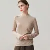 Camiseta base de punto de manga larga para mujer, cuello redondo, finamente elaborada, cachemira fina, jersey de punto sin hombros, suave suéter de cachemira