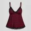 Europeu e Americano Transfronteiriço Novo Verão Aliexpress Estilo Punk Sexy Y2K Decote V Listras Contrastantes Alça Fina Colete