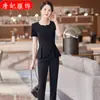 Traje profesional para mujer de verano de manga corta para salón de belleza, recepción, herramientas, hotel, restaurante, asistente, azafata, uniforme, ropa de trabajo