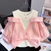 Camisa Suelta Elegante para Niñas 2026 Nuevo Modelo para Niños Mayores, Camiseta Elegante de Hombros Descubiertos, Camiseta Falsa de Dos Piezas