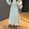 Saia Longa de Tricô com Cintura Elástica para Mulheres, Novo Estilo Outono/Inverno 2026, Suave e Versátil, Elegante Saia Longa Plissada em Linha A
