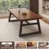 Mesa de jantar para uso doméstico, adequada para apartamentos pequenos, tampo retangular grande, ideal para imóveis de aluguel, mesa de jantar simples na cor nogueira para restaurantes