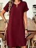 Vestido midi casual de estilo europeo y americano 2026, con cuello en V y cuello redondo, mangas acampanadas, corte A holgado, ropa para mujer de talla grande