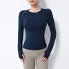 Entrega Directa de Fábrica Camiseta de Yoga de Manga Larga para Mujer, Cuello Redondo, Secado Rápido, Corte Ajustado, Transpirable, Estampado de Letras para Correr, Camiseta de Entrenamiento Fitness