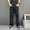 Jeans de Mezclilla Lavada Negro Gris Estilo Británico Ligero Maduro para Hombre Pierna Recta Sencillos Casual de Negocios Sueltos Adelgazantes Pantalones Largos