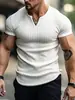 Camiseta Masculina Casual Esportiva Slim de Manga Curta Europeia e Americana Comércio Exterior Transfronteiriço Malha Cor Sólida Camisa Henley Botão Americano