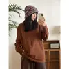 Camisa Básica Lisa de Cor Sólida com Gola Meia-alta Solta Estilo Coreano Outono e Inverno Roupa de Baixo Roupa Externa Camiseta