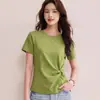 Cintura FinaModerna Camiseta de Algodão e Seda de Manga Curta para Mulheres, Verão Ombro Normal Cor Sólida Slim Fit Torcido Assimétrico