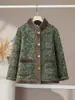 Jaqueta de algodão com estampa floral retrô e gola alta para mulheres, meia-idade e idosos, forrada com fleece para aquecimento, caimento solto, plus size, novo estilo