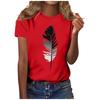 Exclusiva Transfronteriza de Amazon Camiseta de Algodón Poliéster CVC con Estampado de Libélula Pluma Holgada para Mujer Estilo Europeo y Americano Manga Corta Artículo Popular Transfronterizo