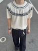 Camiseta de Tricô Fair Isle de Manga Curta Masculina 2025 Novo Verão Respirável Fina Retrô Americano Casal Top de Meia-Manga