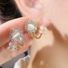 Pendientes de Diosa Elegantes y Sencillos con un Toque de Alta Gama, Exquisitos Pendientes de Botón Florales con Piedra Ojo de Gato en Plata S925, Diseño de Nicho para un Look Juvenil